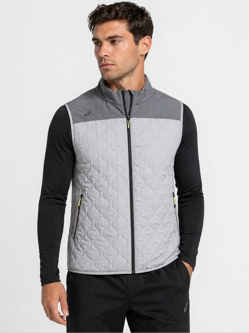 ASICS Mens Insulated Running Vest Gray Full Zip Lightweight Size L